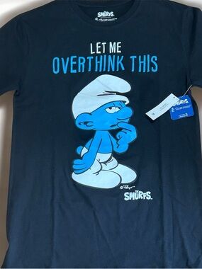 The Smurfs 'Let Me Overthink This' Black Short Sleeve Tee Size Small NWT
